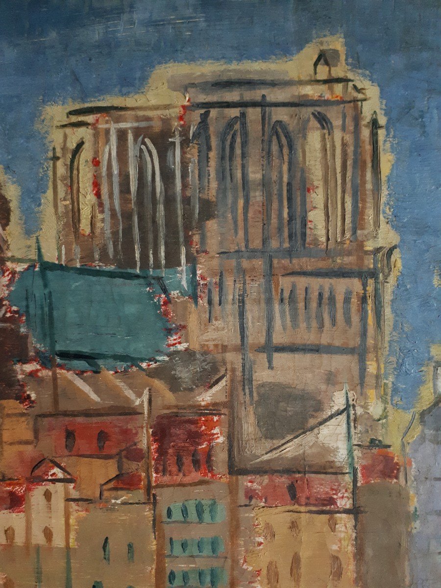 Francis Cox (1916-1992) Oil On Canvas Notre-dame Of Paris Cathedral 1953-photo-4