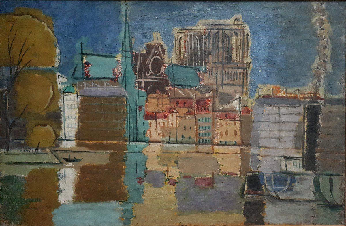 Francis Cox (1916-1992) Oil On Canvas Notre-dame Of Paris Cathedral 1953