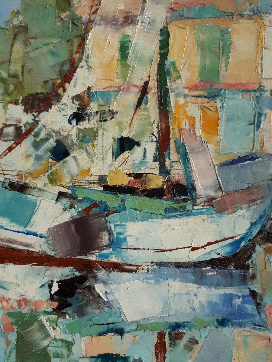 Oil On Panel Boats In The Port Marine Signed Leblanc-photo-4