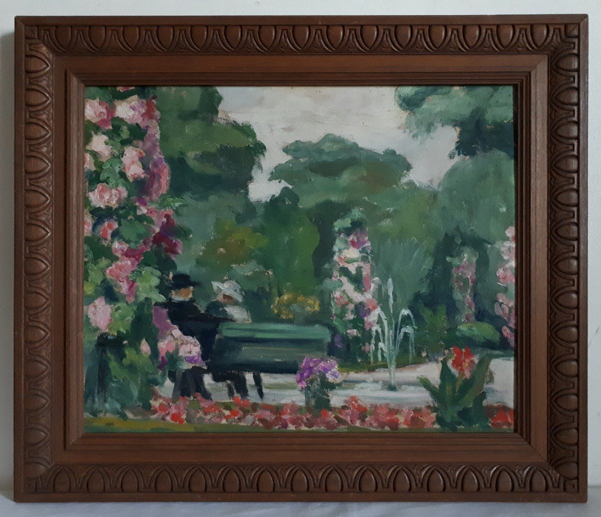 Oil On Canvas Animated Scene In A Public Garden-photo-2