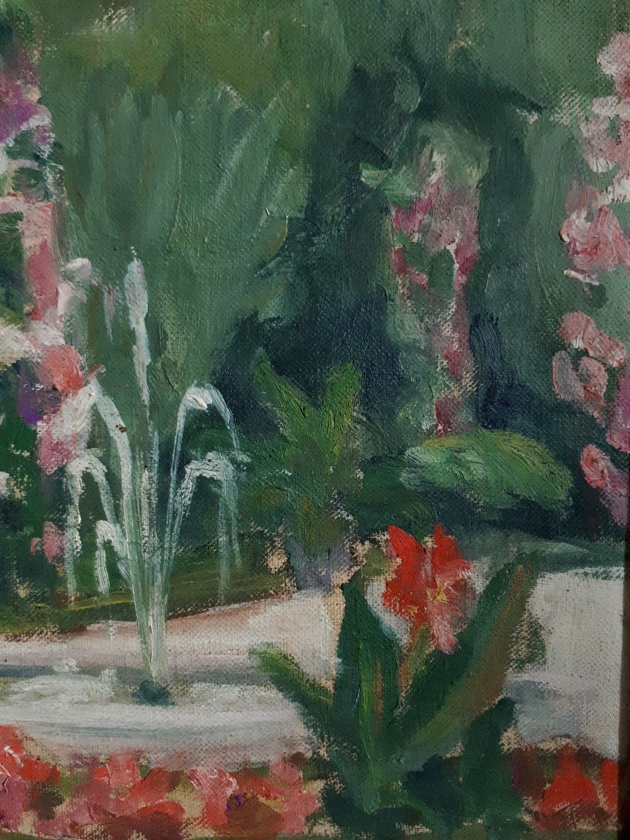 Oil On Canvas Animated Scene In A Public Garden-photo-4