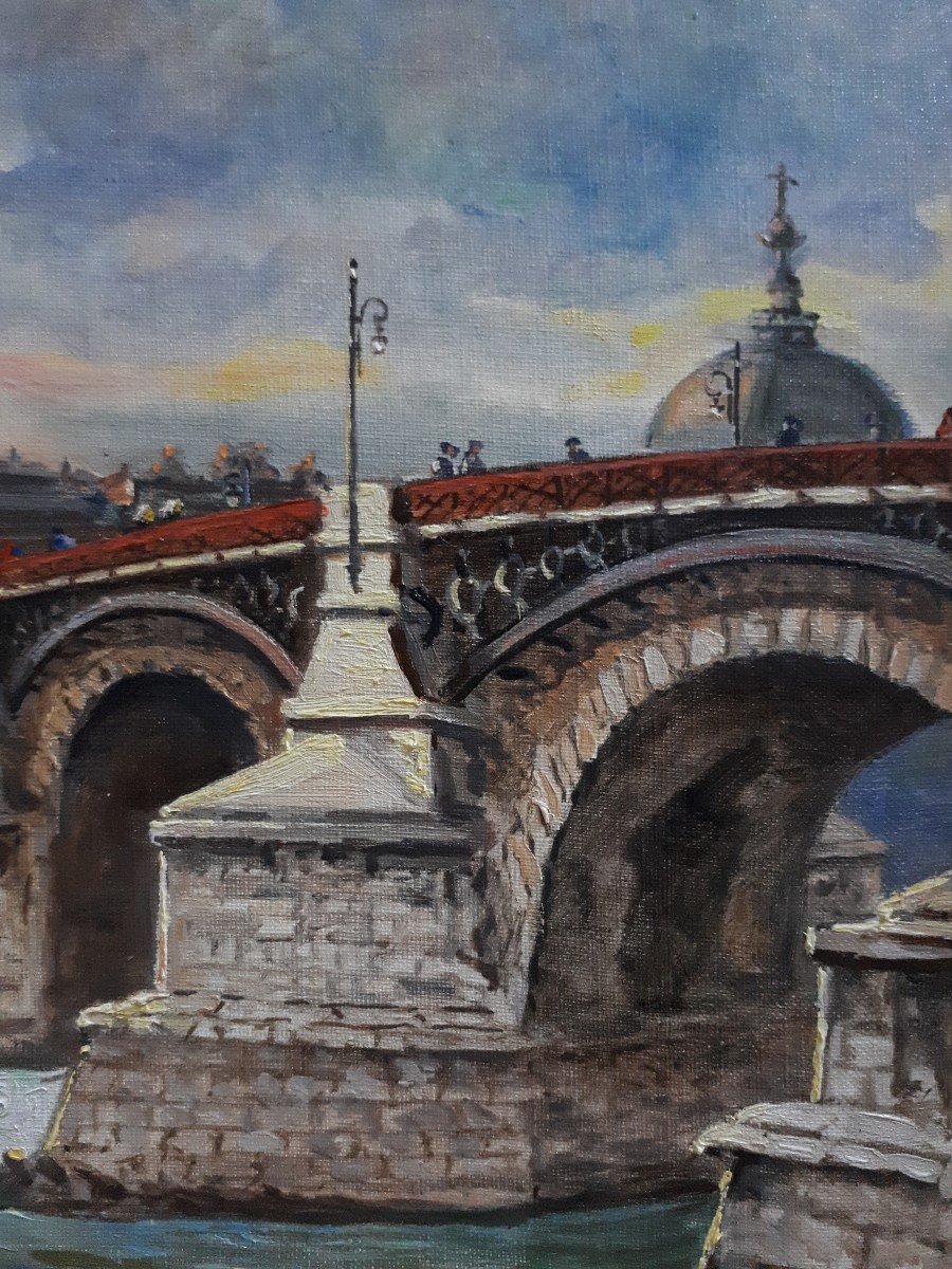 Nicolas SAFRONOFF (né en 1898) vue de Lyon pont de la Guillotière Fourvière huile sur toile-photo-3