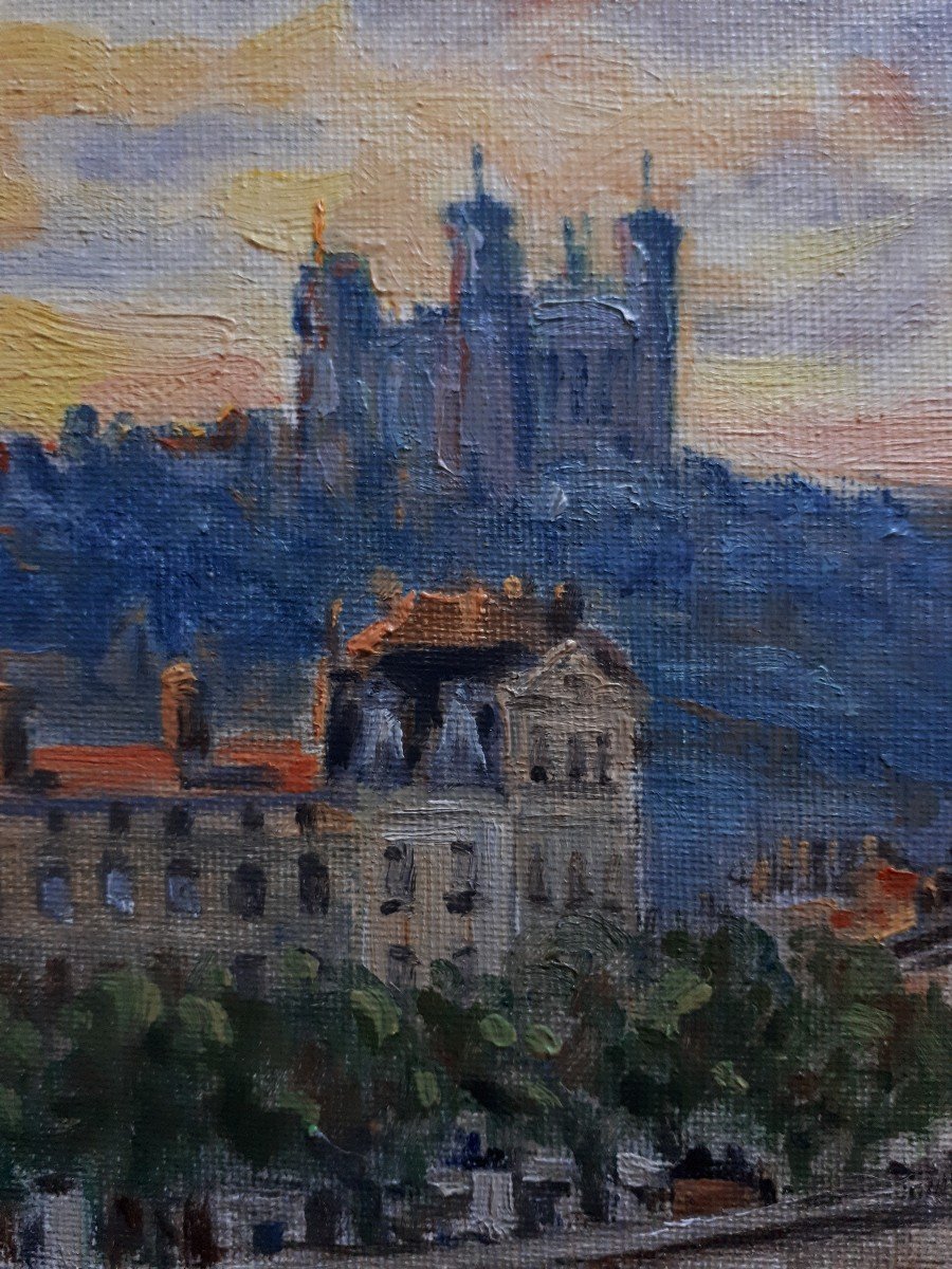 Nicolas SAFRONOFF (né en 1898) vue de Lyon pont de la Guillotière Fourvière huile sur toile-photo-4