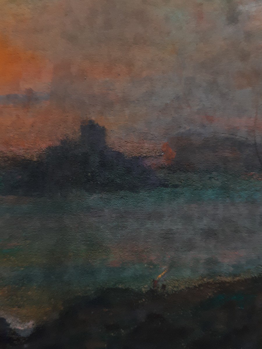 Michel Fronti (1862-1936) pastel Marseille château d'If et archipel du Frioul au crépuscule-photo-6