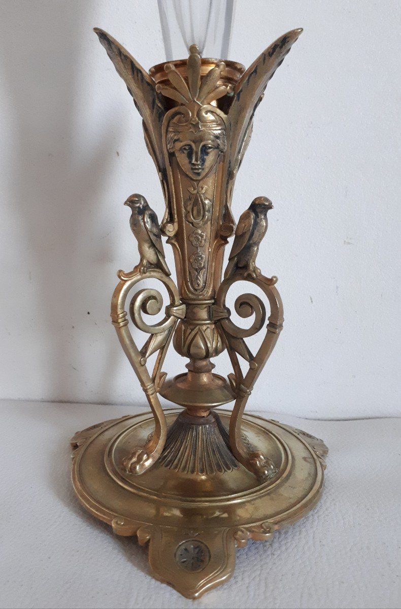 Crystal And Gilded Bronze Cornet Vase, Late 19th Century-photo-3