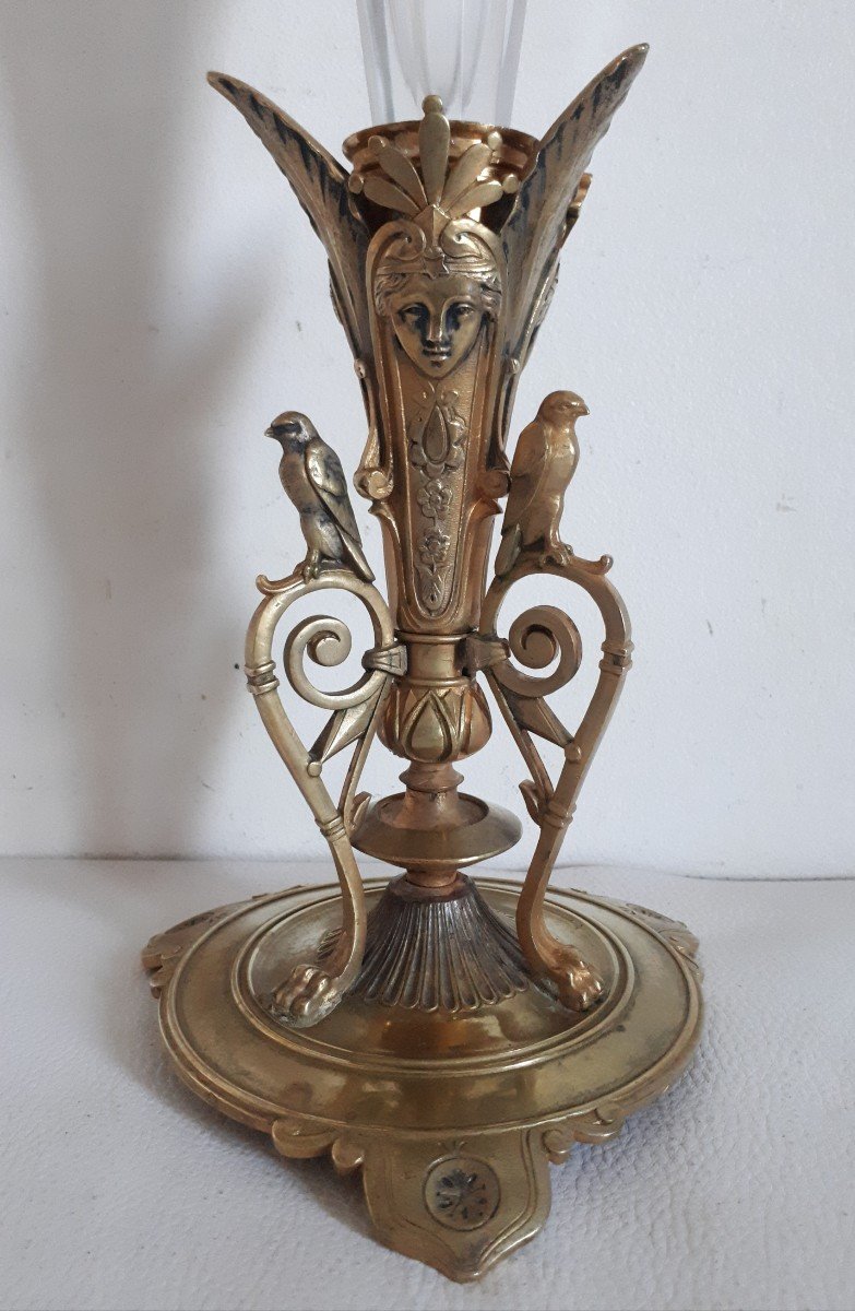 Crystal And Gilded Bronze Cornet Vase, Late 19th Century-photo-4