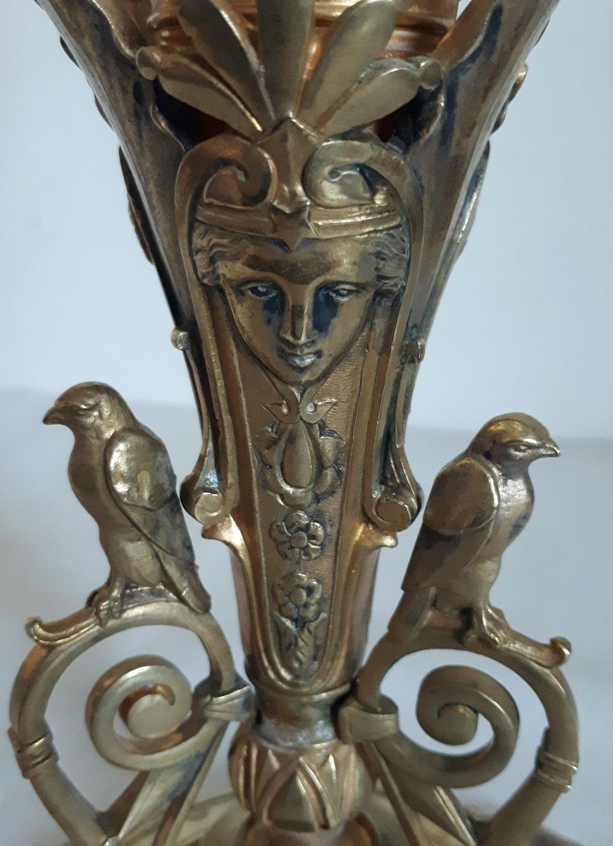 Crystal And Gilded Bronze Cornet Vase, Late 19th Century-photo-2