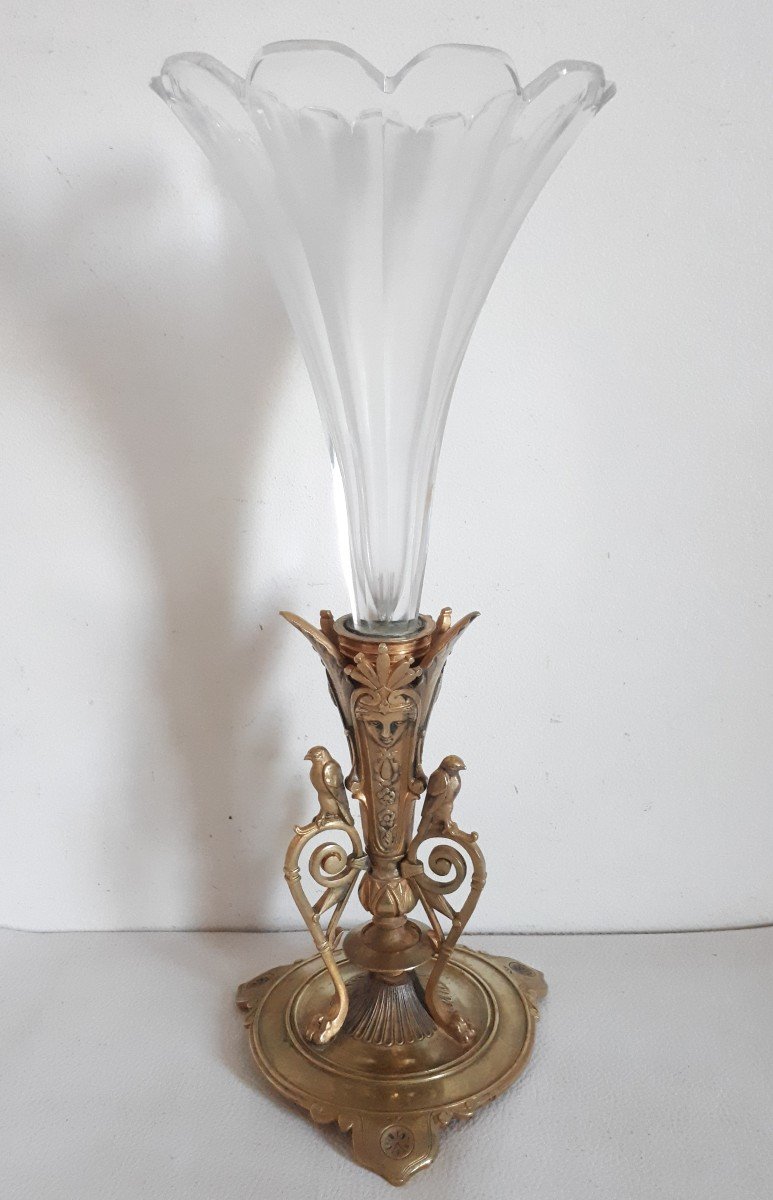 Vase cornet en cristal et bronze doré fin 19ème 