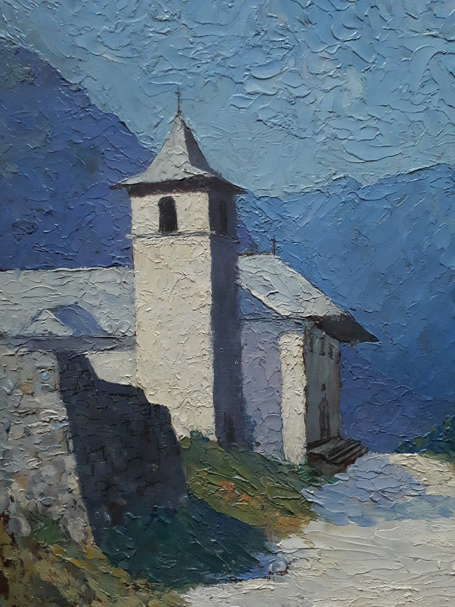 Joseph CORNET huile sur panneau paysage de montagne chapelle Ecole lyonnaise-photo-3