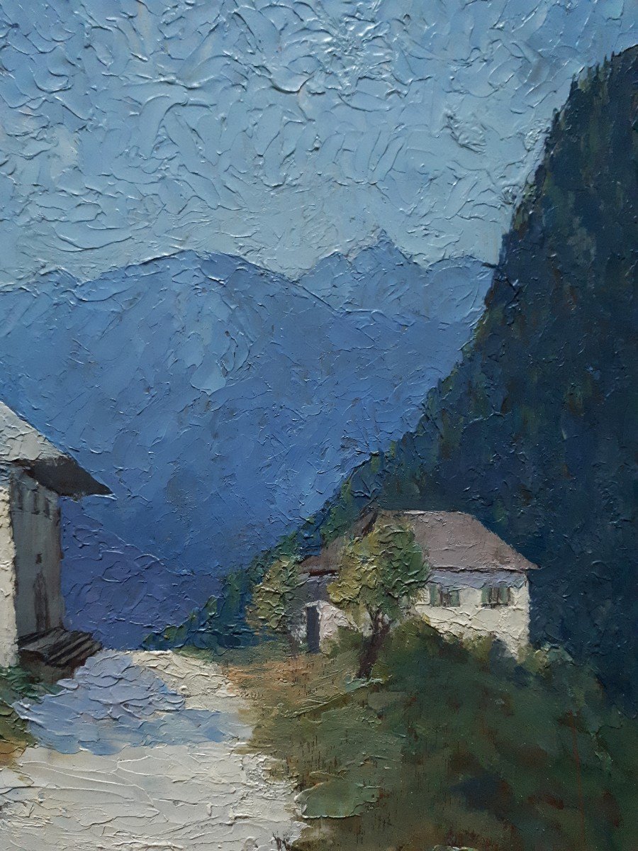 Joseph CORNET huile sur panneau paysage de montagne chapelle Ecole lyonnaise-photo-4