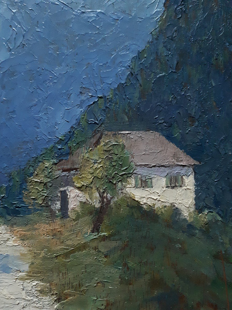 Joseph CORNET huile sur panneau paysage de montagne chapelle Ecole lyonnaise-photo-3