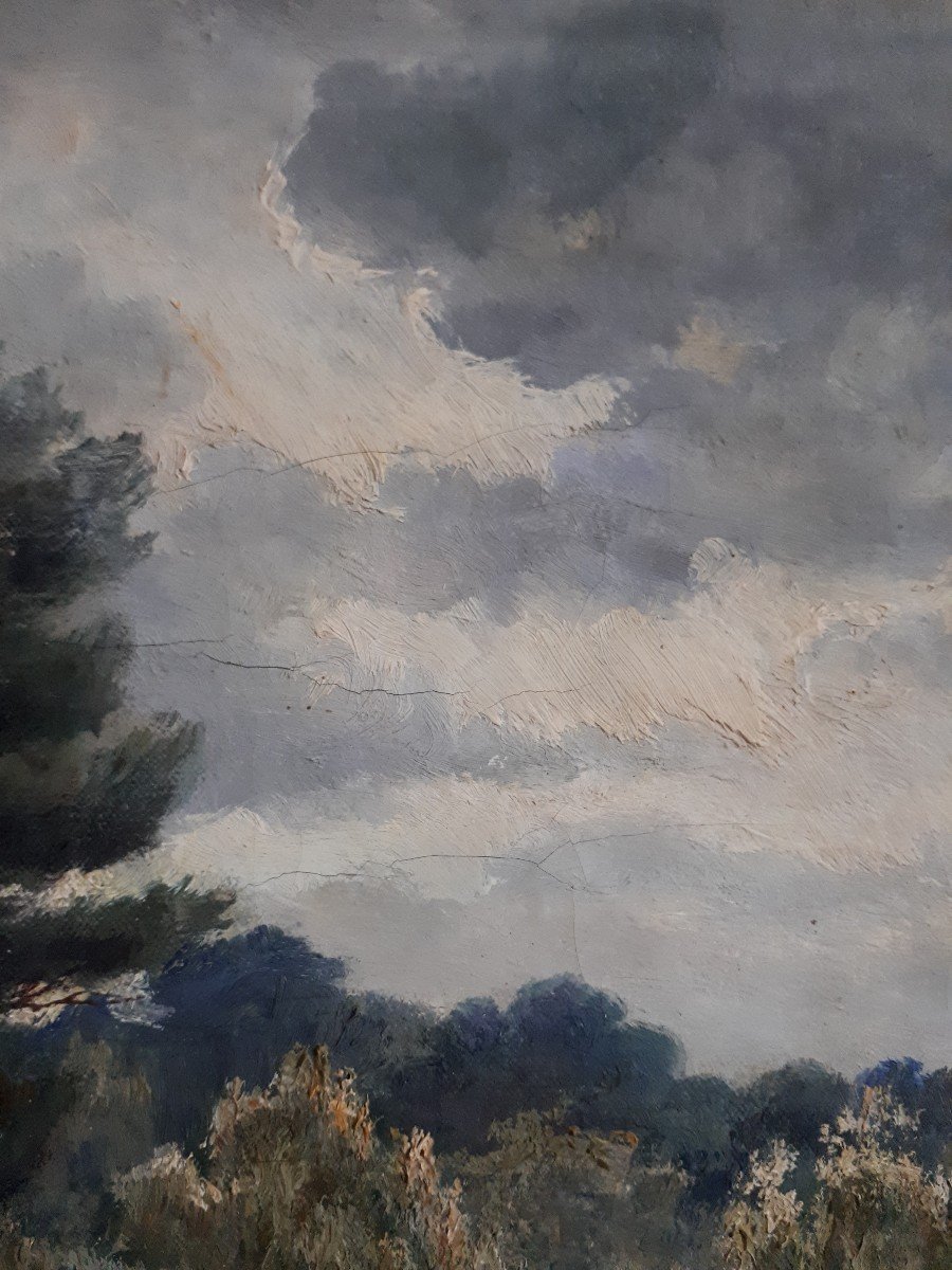 Louis Dupont - Landscape Of Sologne - Storm Effect - Oil On Canvas-photo-5