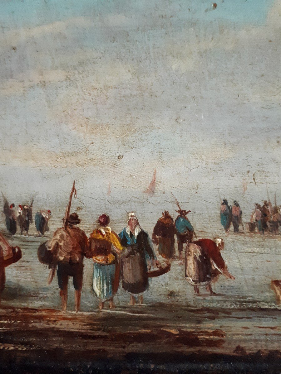 Pierre Julien GILBERT (1783-1860) huile sur bois ramasseurs de coquillages Bretagne 19ème-photo-3