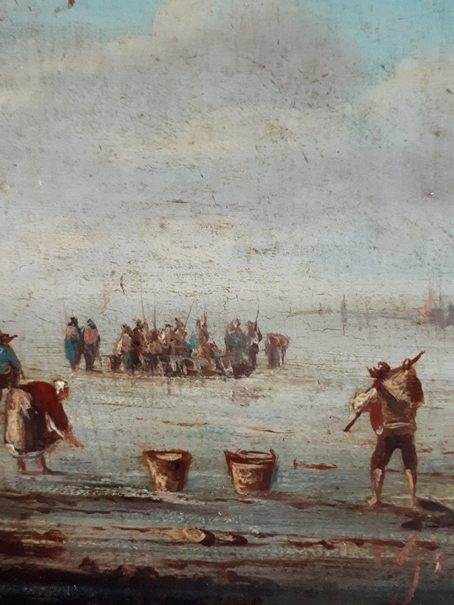 Pierre Julien GILBERT (1783-1860) huile sur bois ramasseurs de coquillages Bretagne 19ème-photo-4