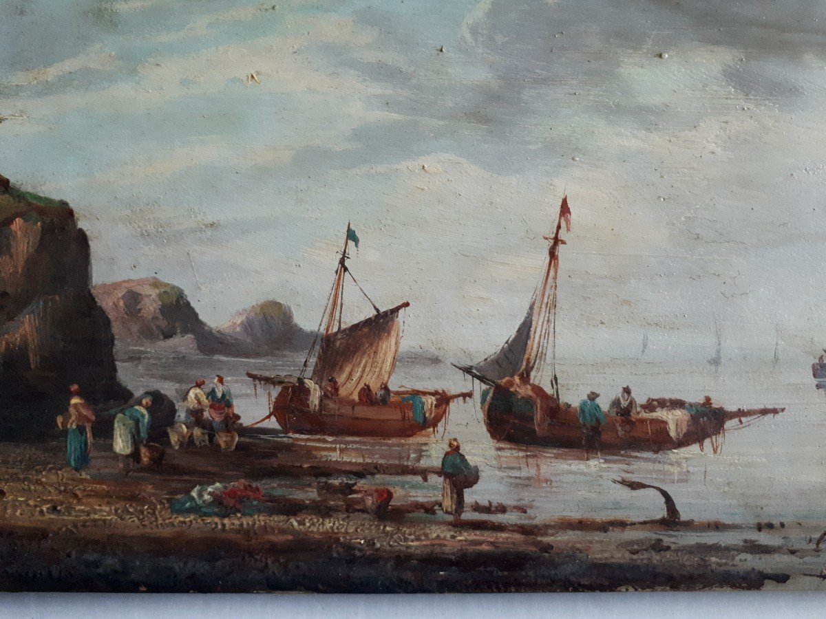 Pierre Julien GILBERT (1783-1860) huile sur bois retour de pêche Bretagne 19ème-photo-3