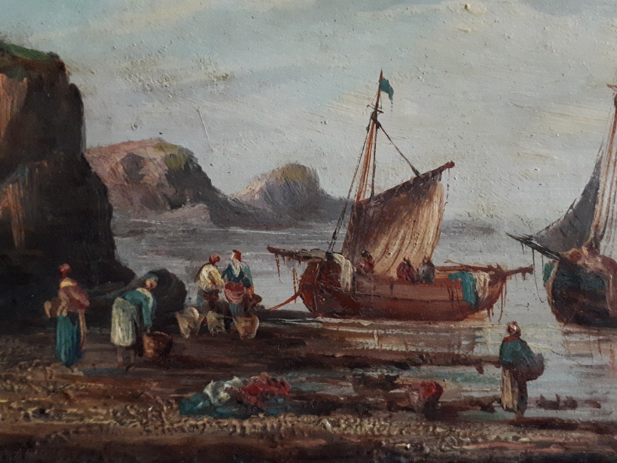 Pierre Julien GILBERT (1783-1860) huile sur bois retour de pêche Bretagne 19ème-photo-4