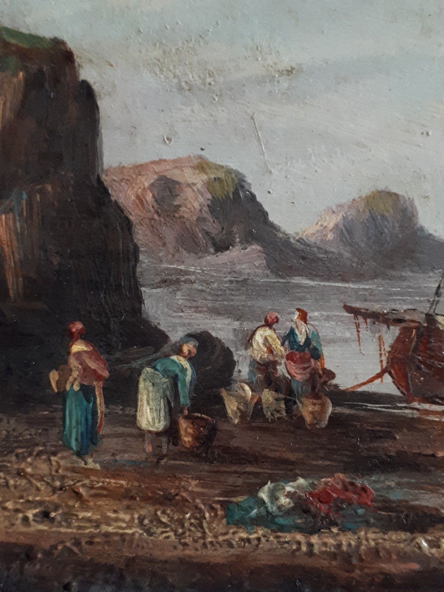 Pierre Julien GILBERT (1783-1860) huile sur bois retour de pêche Bretagne 19ème-photo-2