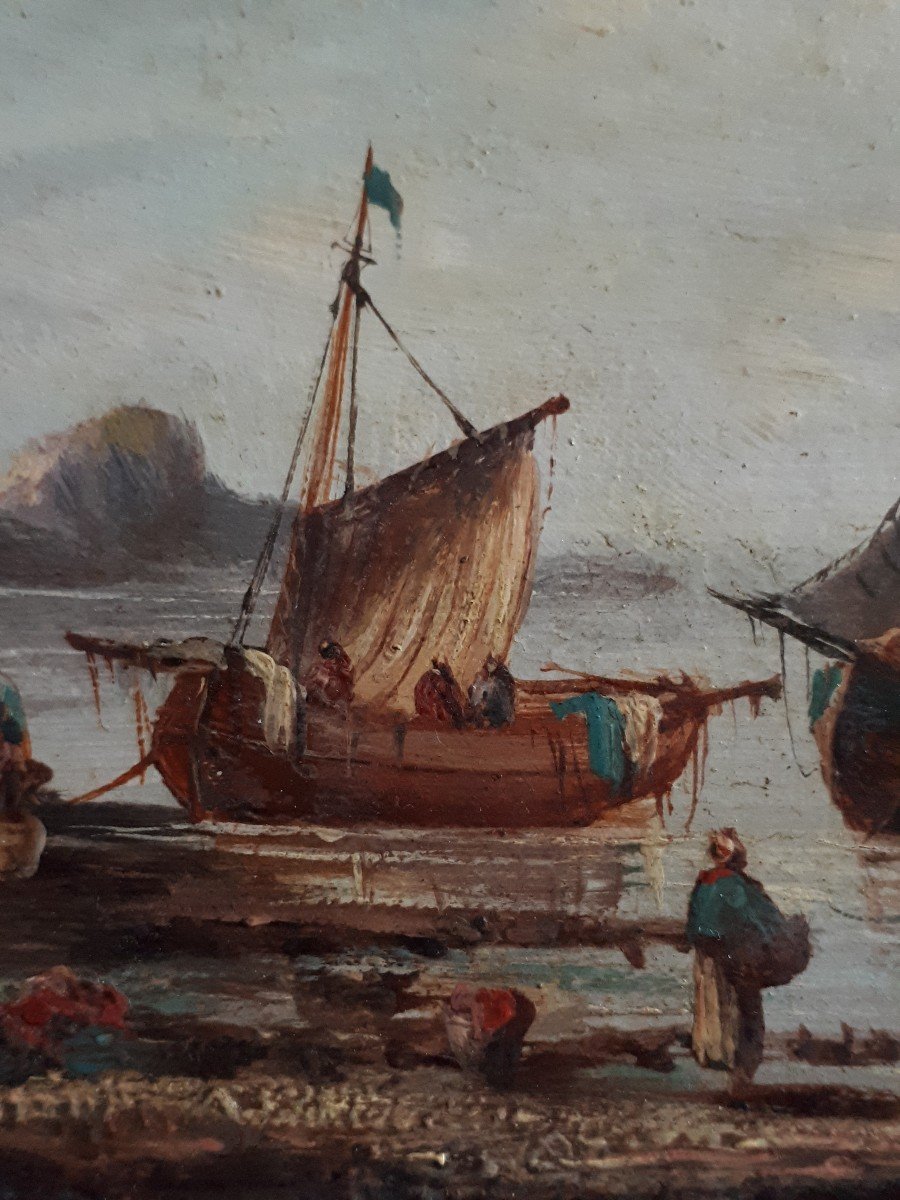 Pierre Julien GILBERT (1783-1860) huile sur bois retour de pêche Bretagne 19ème-photo-3