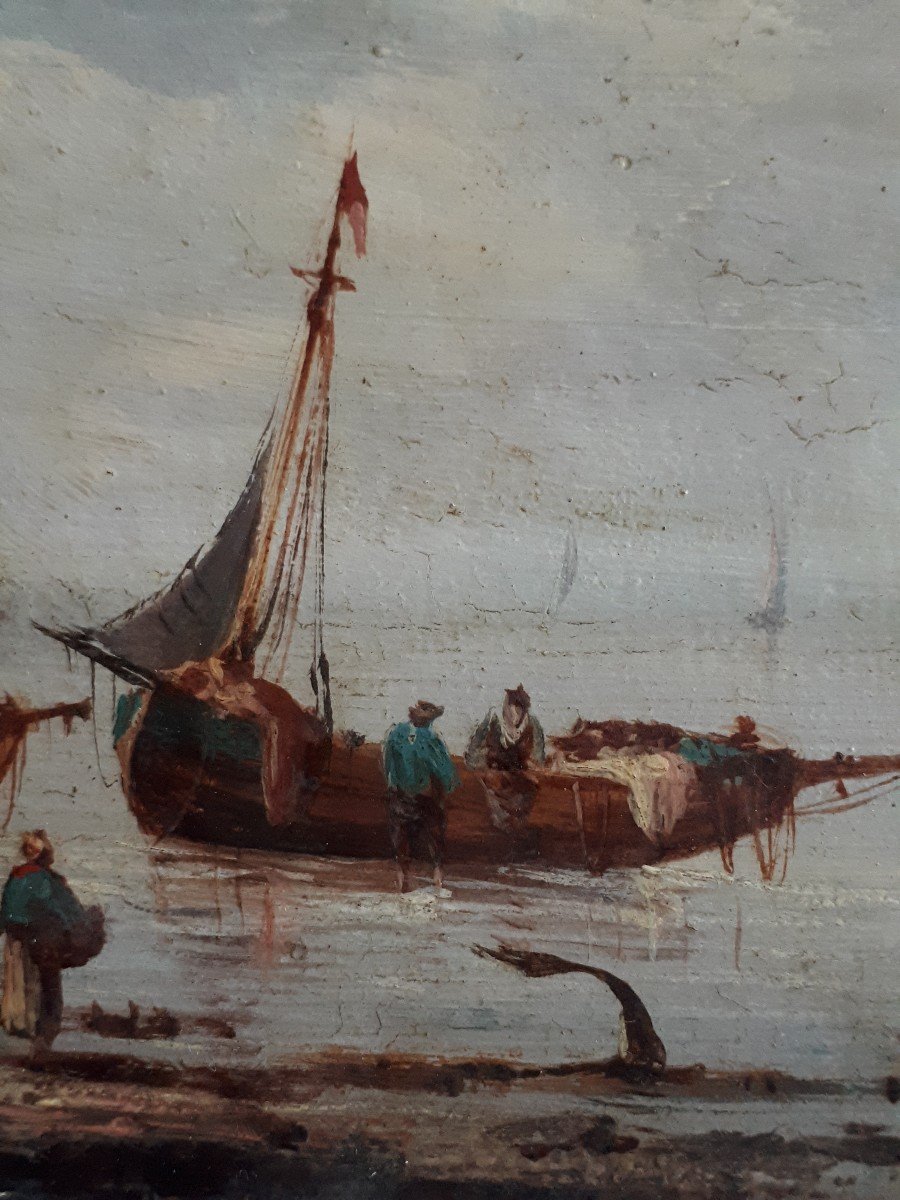 Pierre Julien GILBERT (1783-1860) huile sur bois retour de pêche Bretagne 19ème-photo-4