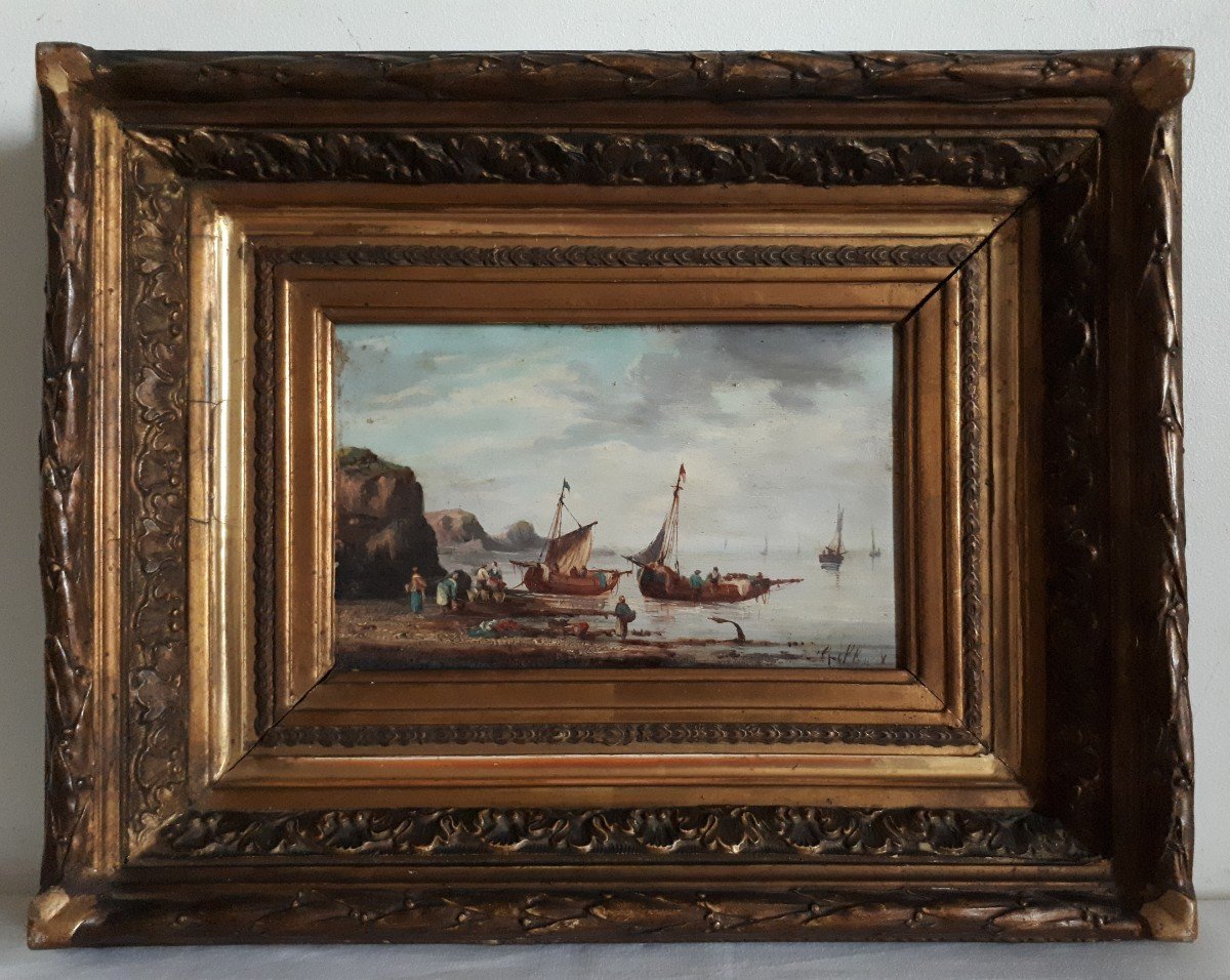 Pierre Julien GILBERT (1783-1860) huile sur bois retour de pêche Bretagne 19ème