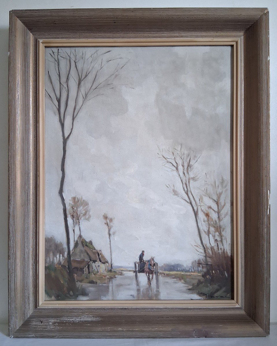 Jean MAREC (1901-1972) huile sur toile paysage de Bretagne ramasseur de goémon