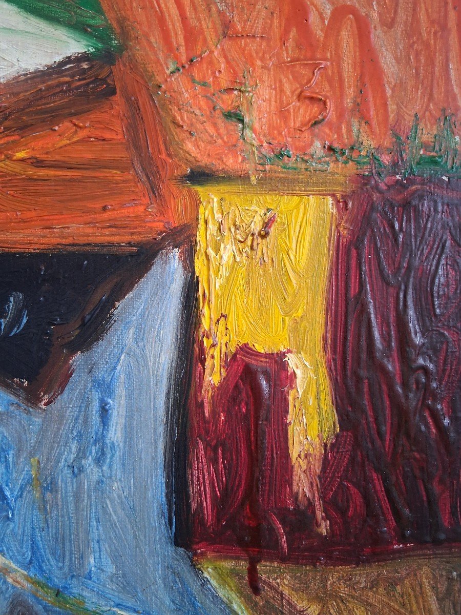 Abstract Composition Oil On Canvas Patrick Perrichon 1972-photo-2