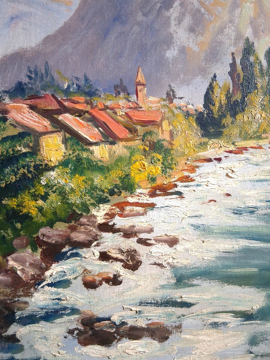 Oil On Canvas Mountain Landscape River Torrent Alexandre Altmann-photo-2