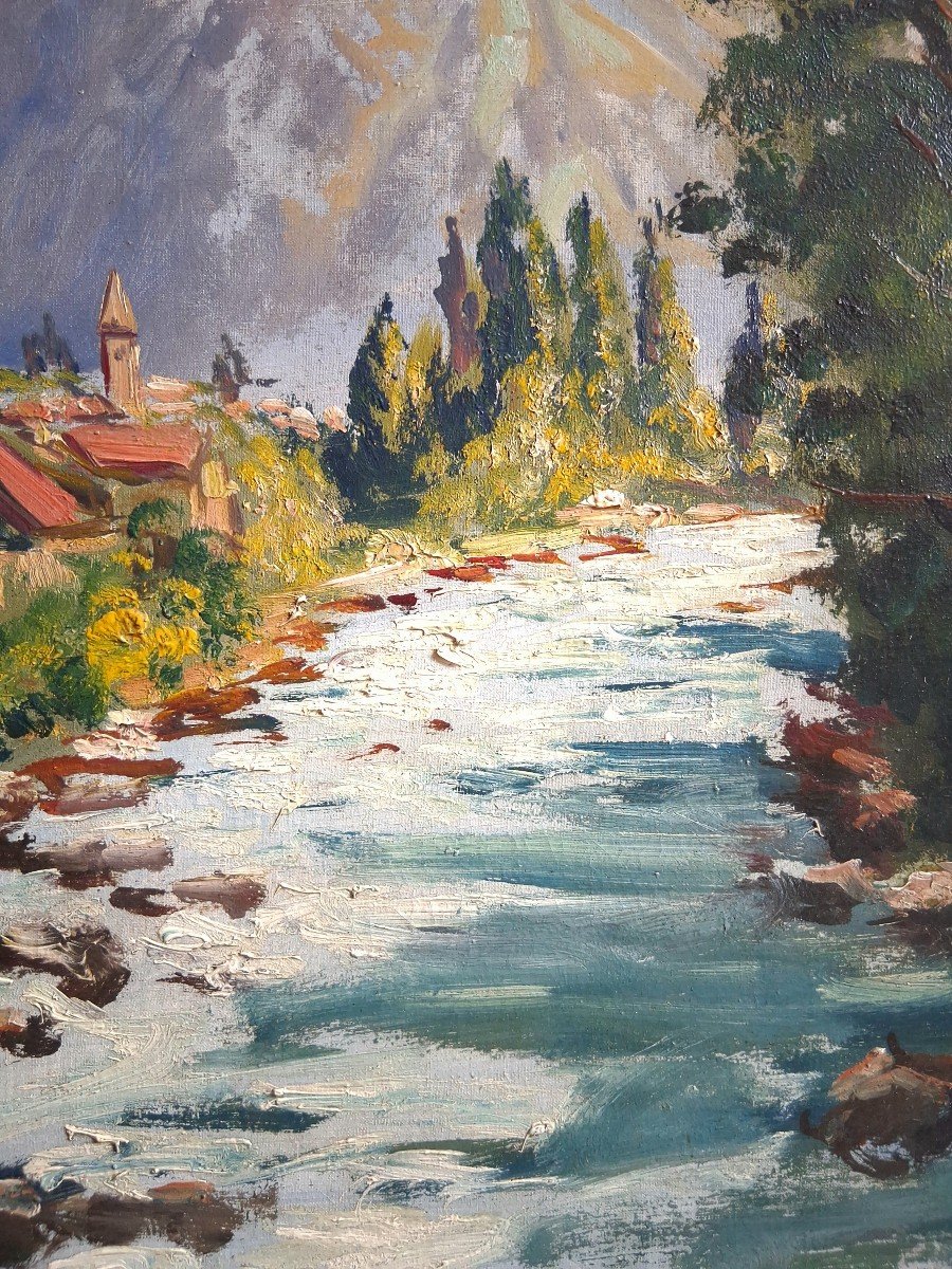 Oil On Canvas Mountain Landscape River Torrent Alexandre Altmann-photo-3