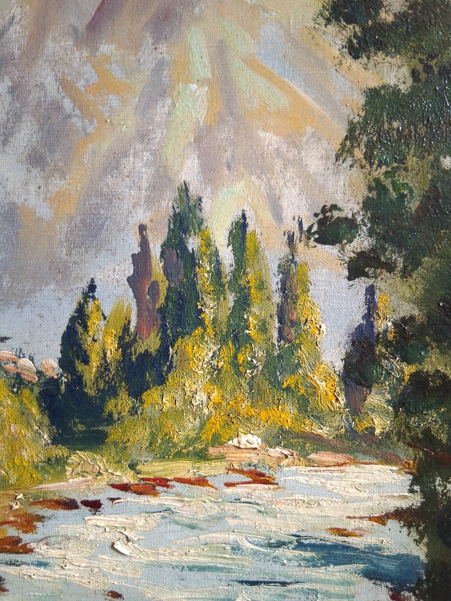 Oil On Canvas Mountain Landscape River Torrent Alexandre Altmann-photo-3