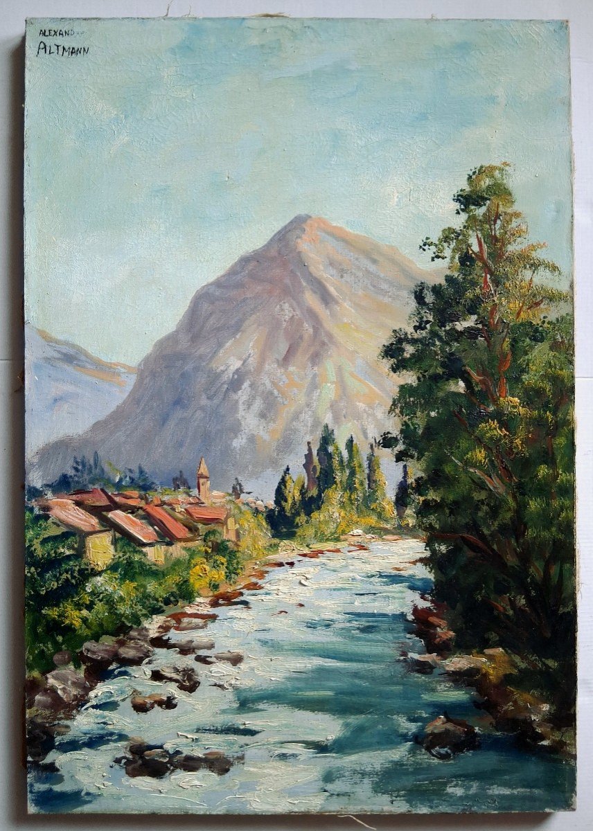 Oil On Canvas Mountain Landscape River Torrent Alexandre Altmann