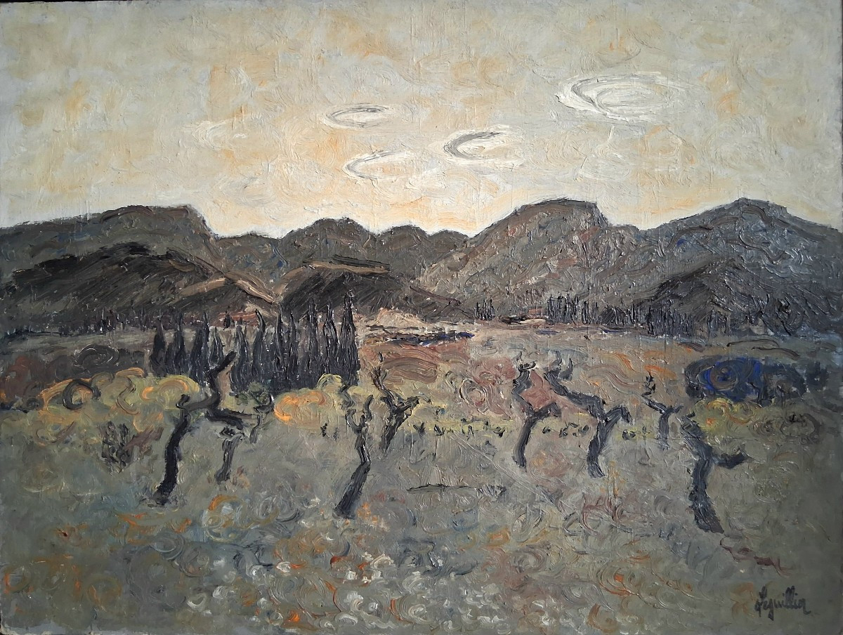 Anne-Marie LEGUILLIER (1932-2006) huile sur carton paysage provençal Alpilles -photo-2