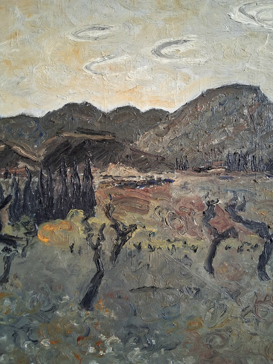 Anne-marie Leguillier (1932-2006) Oil On Cardboard Provençal Landscape Alpilles-photo-4