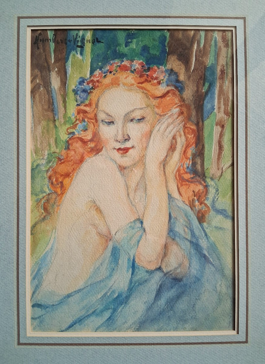 Léonie HUMBERT-VIGNOT (1878-1960) aquarelle portrait jeune femme-photo-3