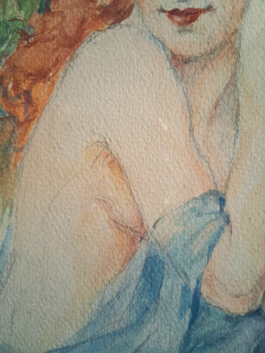 Léonie HUMBERT-VIGNOT (1878-1960) aquarelle portrait jeune femme-photo-4