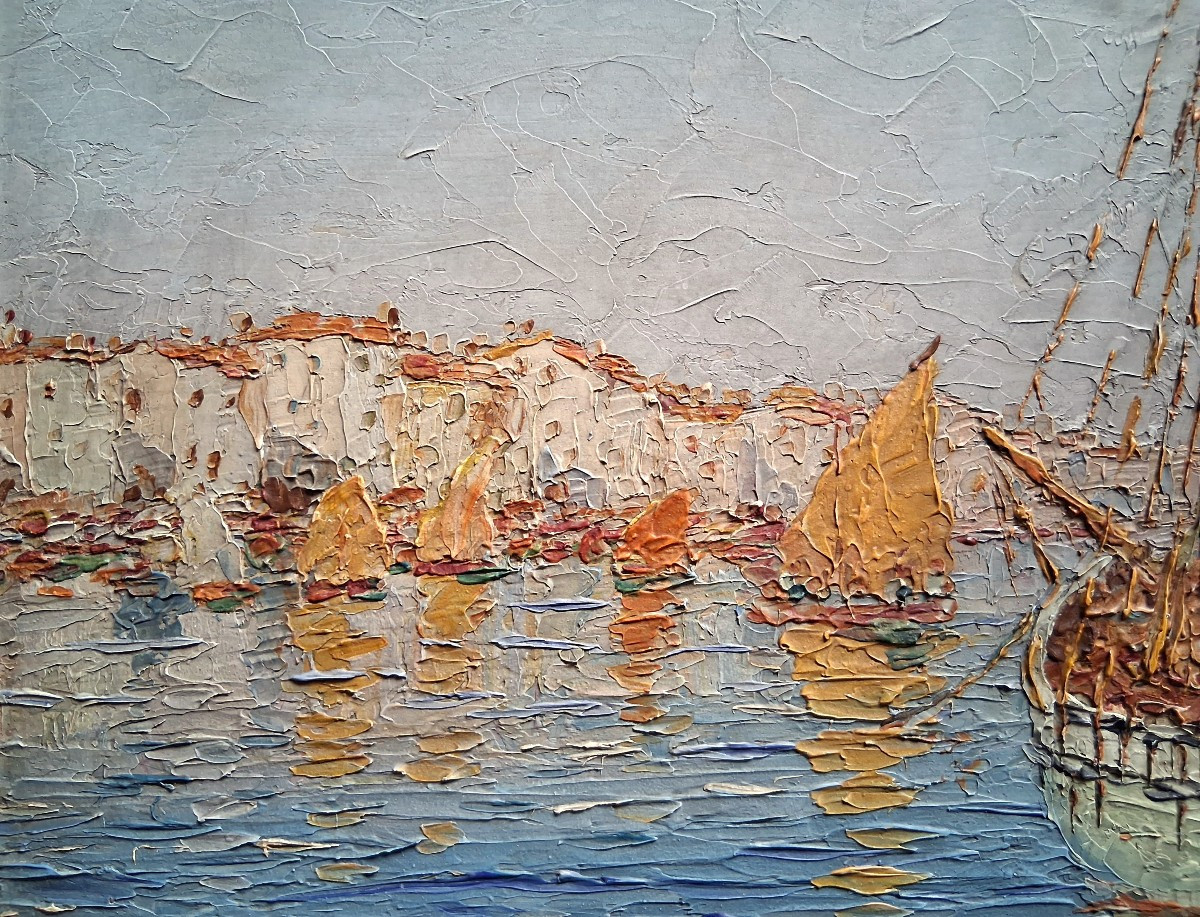 François Joseph Vernay (1864-1950) Golfe-juan The Port Oil On Wood-photo-3