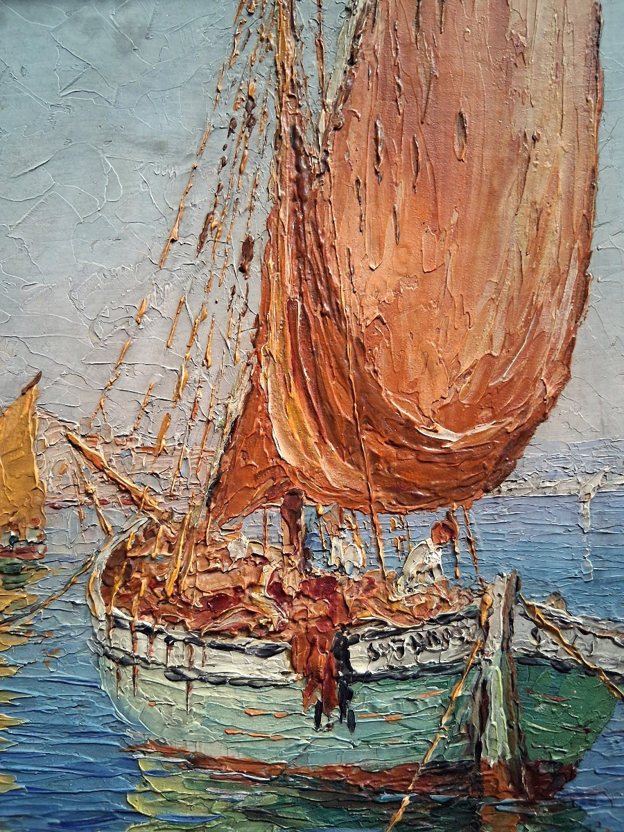 François Joseph Vernay (1864-1950) Golfe-juan The Port Oil On Wood-photo-4