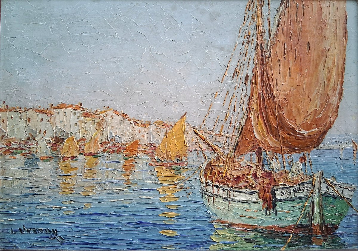 François Joseph Vernay (1864-1950) Golfe-juan The Port Oil On Wood