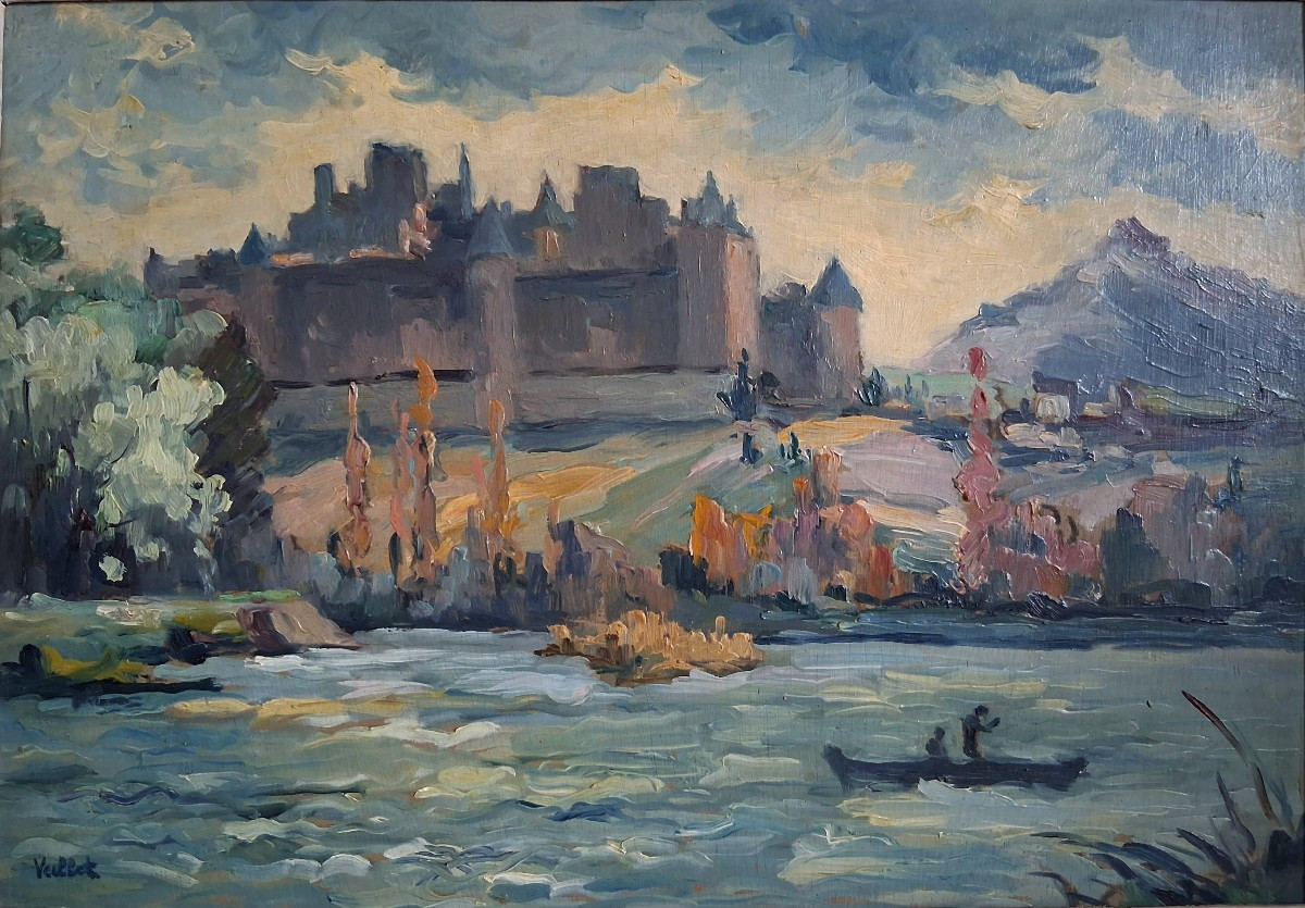 Alfred VEILLET (1882-1958) La cité de Carcassonne huile sur bois postimpressionnisme-photo-2