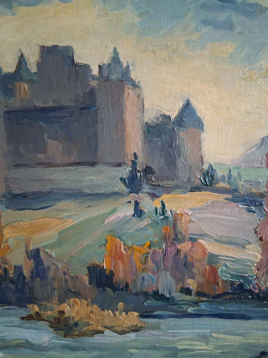 Alfred VEILLET (1882-1958) La cité de Carcassonne huile sur bois postimpressionnisme-photo-4