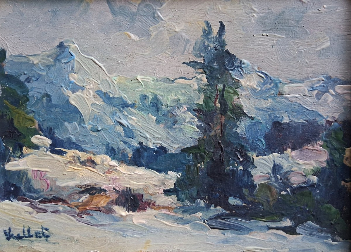  Alfred VEILLET 1882-1958 Combloux Alpes paysage de montagne huile sur bois postimpressionnisme-photo-2