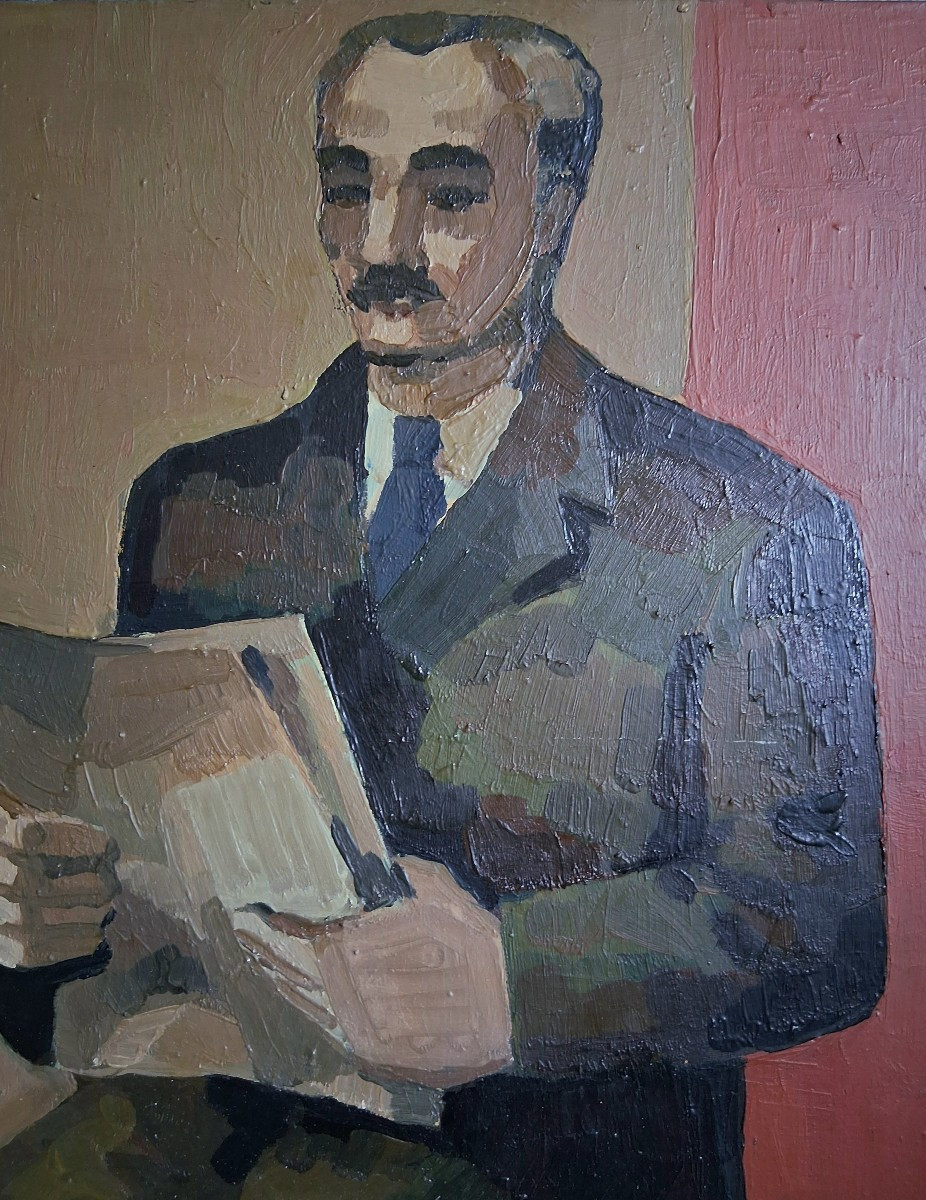 Michel PAQUET (1948-1990) portrait d'homme assis Canada Québec-photo-2