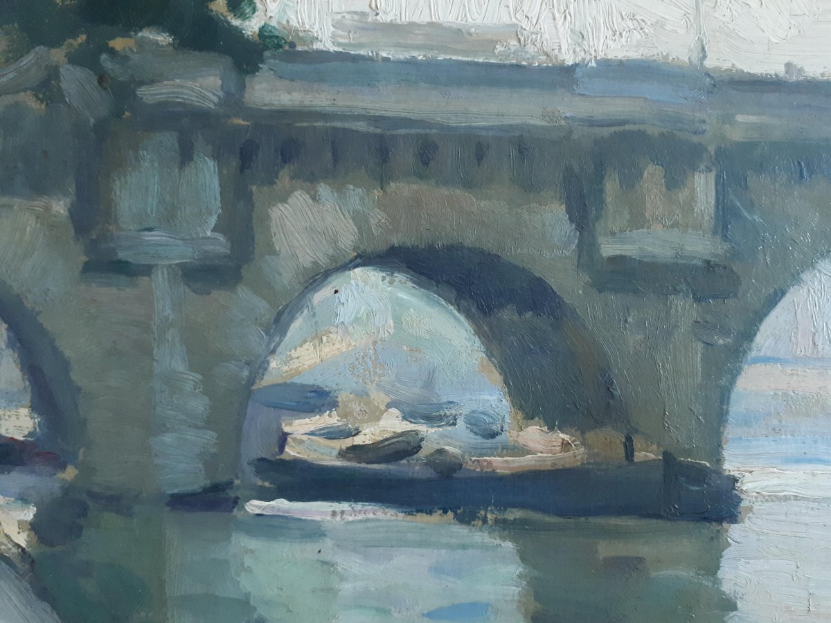  Georges ZEZZOS (1883-1959) tableau huile sur panneau Paris Le Pont Neuf 1924-photo-3