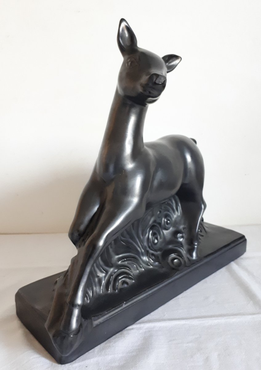 Jean-Marie RADUREAU Vallauris sculpture biche céramique noire 1930 Art Déco-photo-2