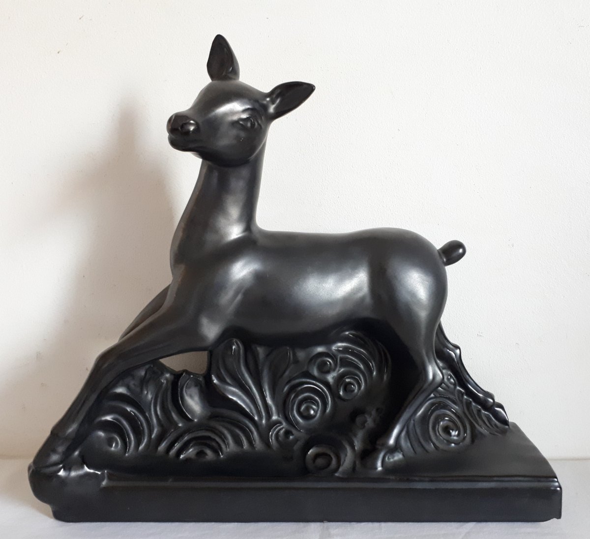 Jean-Marie RADUREAU Vallauris sculpture biche céramique noire 1930 Art Déco