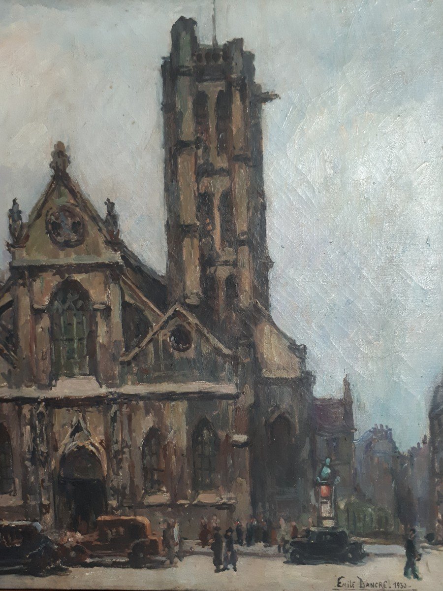 Emile Dancre (1901-1977) Oil On Canvas Paris Animated View Saint Nicolas Des Champs Church 1930-photo-4