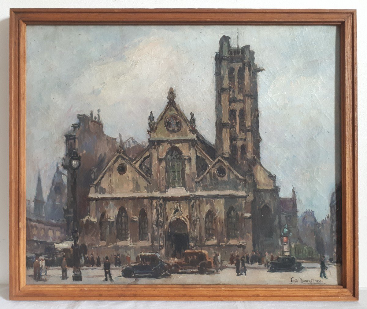 Emile Dancre (1901-1977) Oil On Canvas Paris Animated View Saint Nicolas Des Champs Church 1930