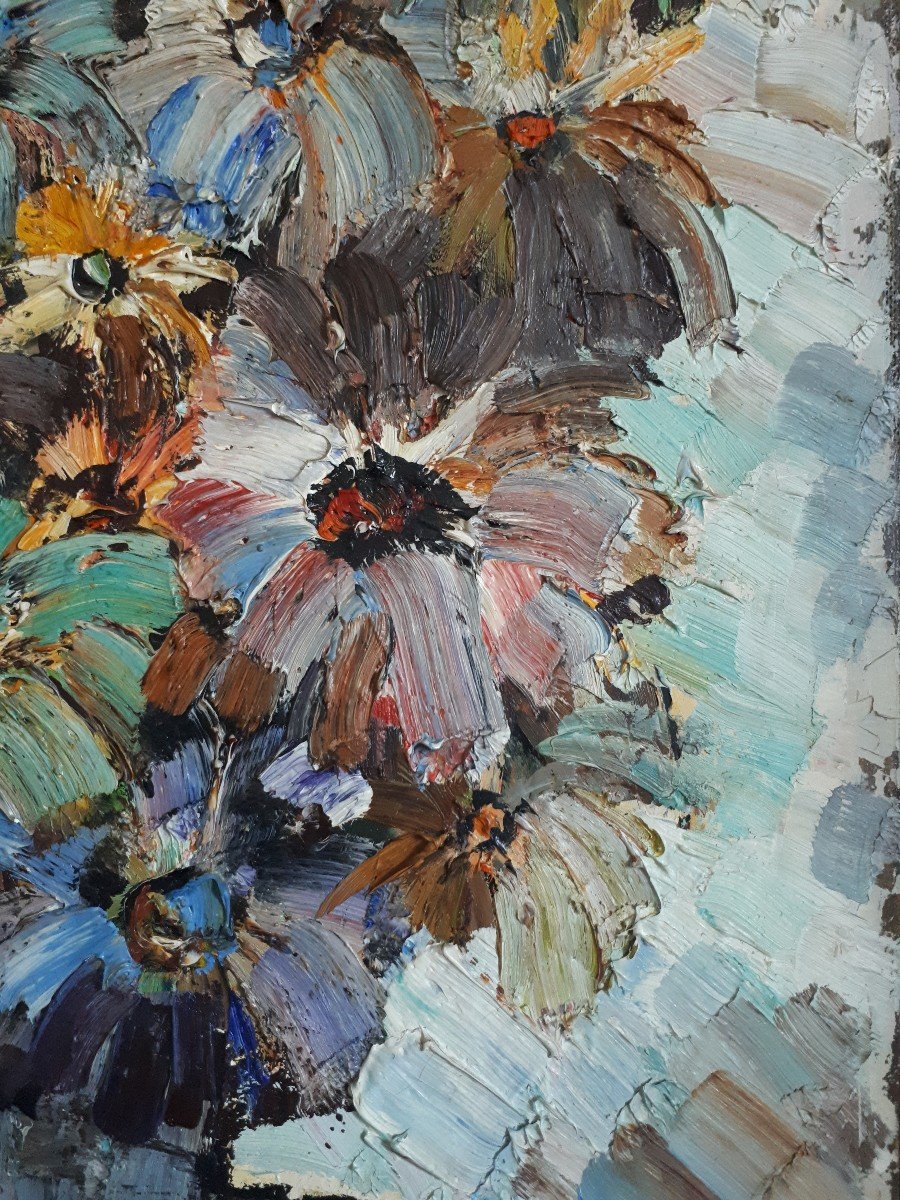Jacques FROMONOT (1926-2014) huile sur panneau nature morte au bouquet de fleurs 1960 -1970-photo-2