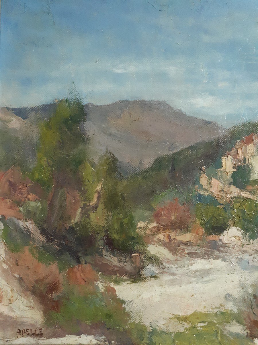 Auguste Apelle View Of Contes And Paillon Alpes-maritimes Oil On Canvas-photo-2