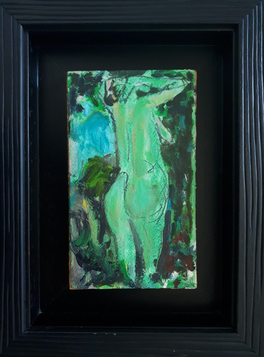 Hervé Fayel Oil On Panel Female Nude Frame American Box-photo-2