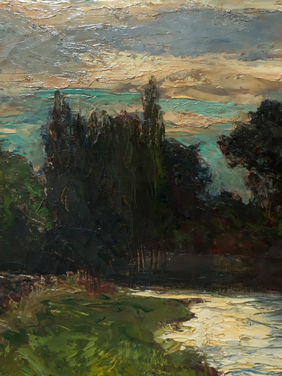 Joseph TREVOUX (1831-1909) huile sur toile paysage rivière environs de Lyon 19ème-photo-4